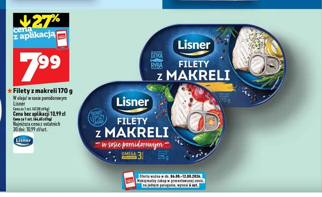 Filety z makreli w oleju Lisner promocja w TOPAZ