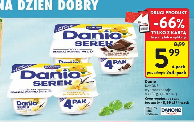 Serek homogenizowany Danio o smaku waniliowym 4-pak promocja w Intermarche
