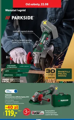 Akumulatorowa szlifierka kątowa Parkside promocja w Lidl