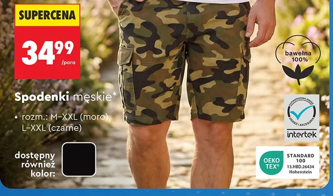Spodenki męskie Clevé czarne promocja w Biedronka