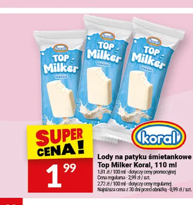 Lody na patyku śmietankowe Top Milker promocja w Twój Market
