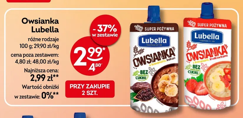 Owsianka Lubella z bananami i kakao promocja w Żabka