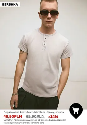 Koszulka męska z dekoltem Henley Bershka sprana promocja w Bershka