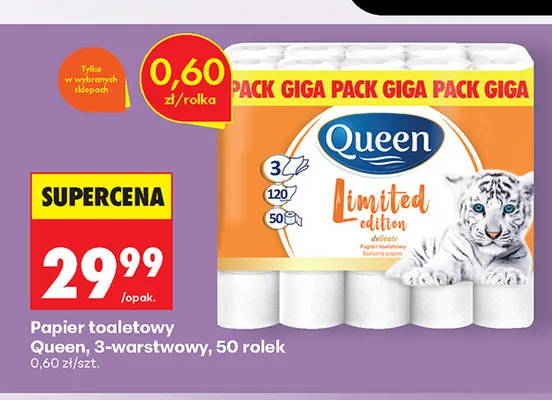 Papier toaletowy Queen 3-warstwowy 50-pak promocja w Biedronka