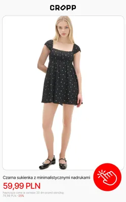 Sukienka damska czarna Cropp z minimalistycznymi nadrukami promocja w Cropp