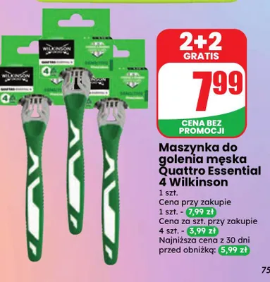 Maszynka do golenia męska Quattro Essential 4 Wilkinson promocja w Dino
