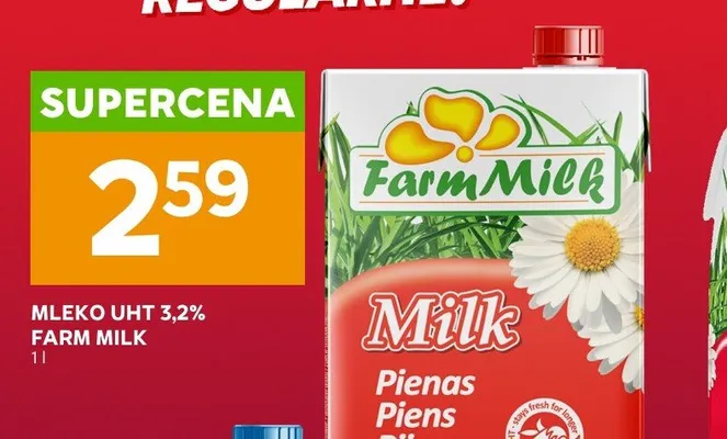 Mleko UHT 3,2% Farm Milk promocja w Stokrotka