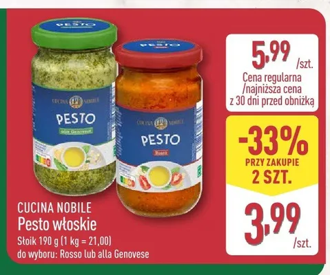 Pesto włoskie rosso lub alla genovese promocja w Aldi