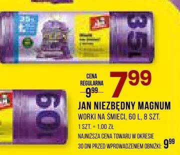 Worki JAN NIEZBĘDNY MAGNUN Worki na śmieci, 60 l, 8 szt. Jan Niezbędny promocja w Drogerie Natura