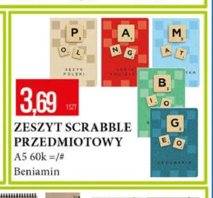 Zeszyt Scrabble przedmiotowy A5 60-kartkowy promocja w Leclerc