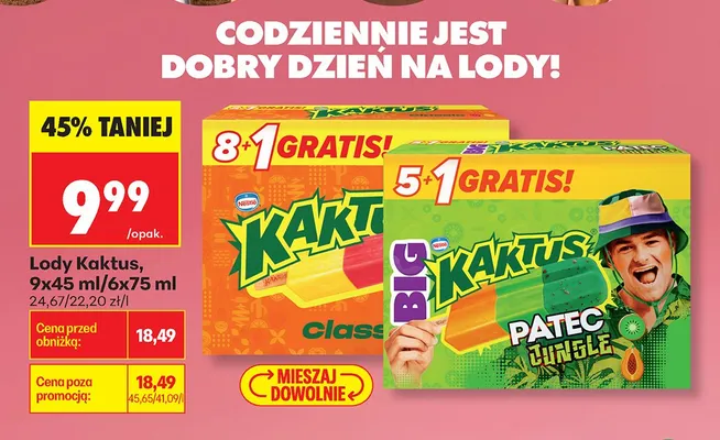 Lody Kaktus Classic Nestlé 8+1 gratis promocja w Biedronka