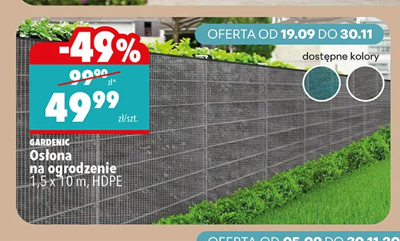 Osłona na ogrodzenie 1,5x10 m Hdpe Gardenic promocja w Biedronka