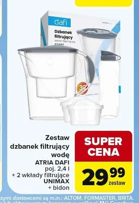 Zestaw dzbanek filtrujący wodę Atria Dafi + 2 wkłady filtrujące Unimax + bidon promocja w Carrefour