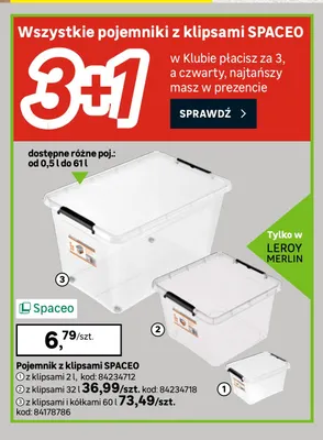 Pojemnik z klipsami i kółkami 60 l Spaceo promocja w Leroy Merlin