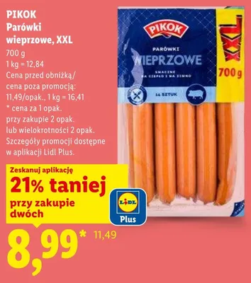 Parówki wieprzowe XXL PIKOK promocja w Lidl
