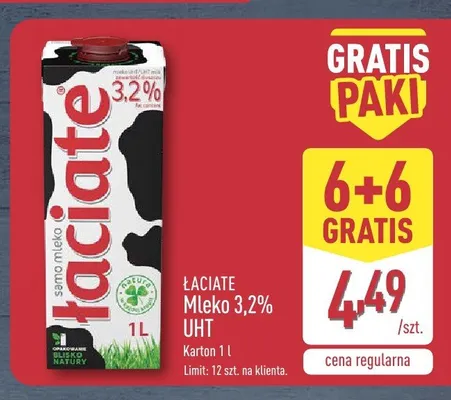 Mleko 3,2% UHT Łaciate promocja w Aldi