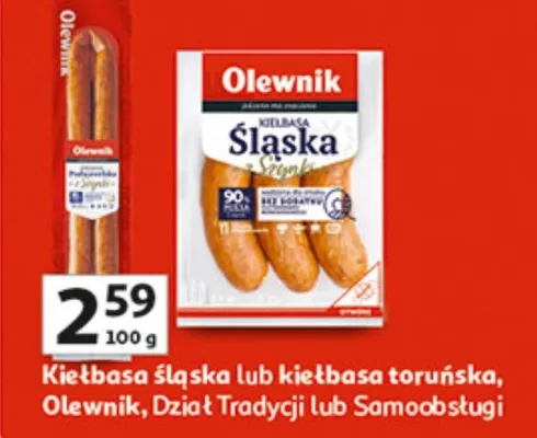 Kiełbase śląska lub kiełbasa toruńska, Dział Tradycji lub Samoobsługi promocja w Auchan