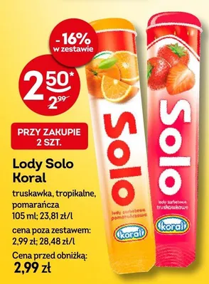 Lody Solo tropikalne Koral promocja w Żabka