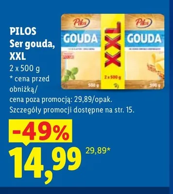 Ser gouda XXL 2-pak Pilos promocja w Lidl