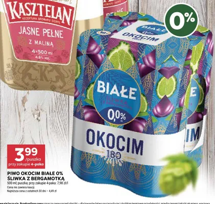 Piwo bezalkoholowe Okocim Białe Śliwka z Bergamotką 4-pak 500 ml promocja w Stokrotka