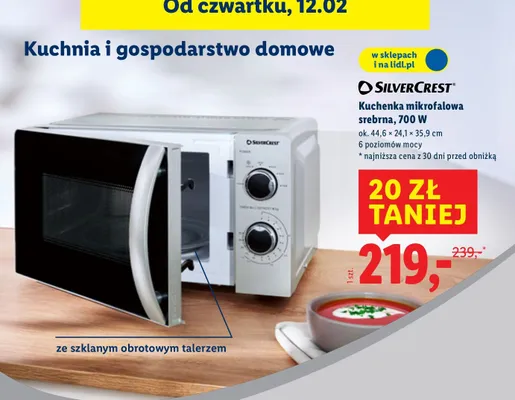 Kuchenka mikrofalowa srebrna SilverCrest 700 W promocja w Lidl