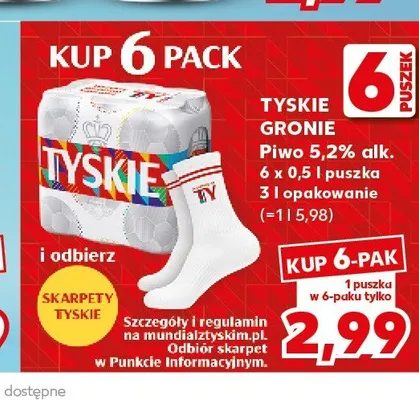 Zestaw piwo Tyskie Gronie 6-pak + skarpety Tyskie promocja w Kaufland