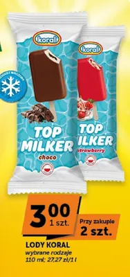 Lody Koral Top Milker strawberry promocja w Euro Sklep