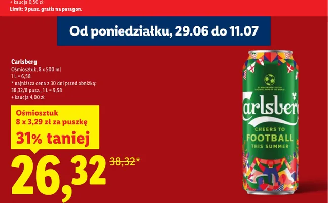 Piwo Carlsberg 8-pak 500 ml promocja w Lidl