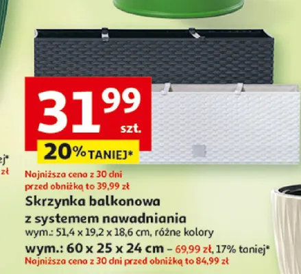 Skrzynka balkonowa z systemem nawadniania 51,4x19,2x18,6cm promocja w Auchan