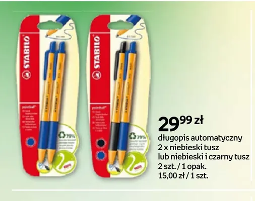 Długopis automatyczny Stabilo niebieski i czarny tusz 2-pak promocja w Empik