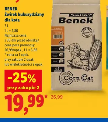 Żwirek kukurydziany dla kota Super Benek promocja w Lidl