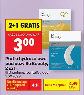 Płatki hydrożelowe pod oczy Be Beauty rewitalizujące promocja w Biedronka