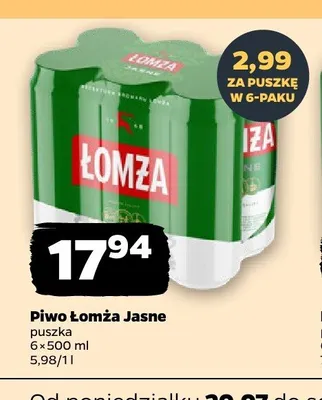 Piwo Łomża Jasne 6-pak 500 ml promocja w Netto