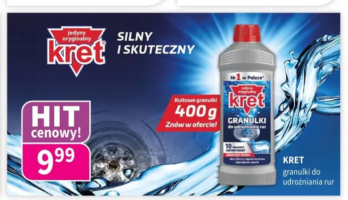 Granulki do udrożniania rur Kret promocja w Drogerie Polskie