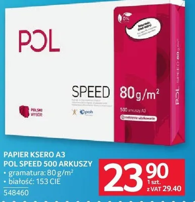 Papier ksero A3 POL Speed 500 arkuszy gramatura 80g/m² białość 153 CIE promocja w Selgros