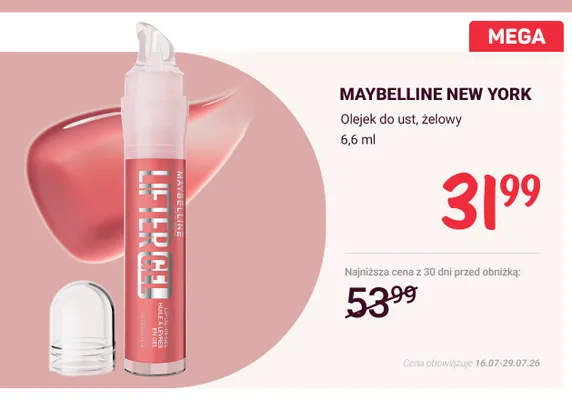 Olejek do ust żelowy Maybelline New York promocja w Rossmann