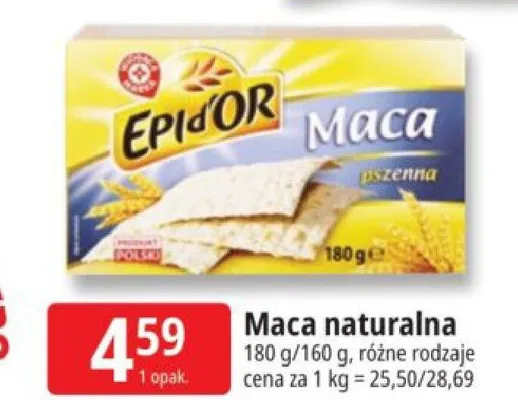 Maca pszenna naturalna Epid'OR promocja w Leclerc