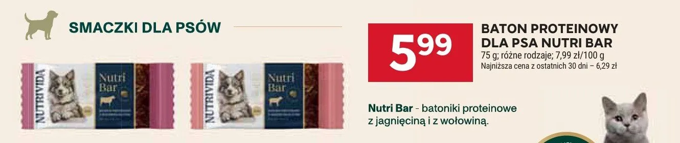 Baton proteinowy dla psa Nutrivida Nutri Bar z wołowiną promocja w Stokrotka