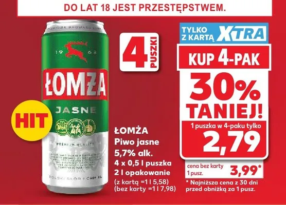 Piwo jasne Łomża 4-pak promocja w Kaufland