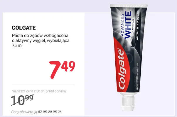 Pasta do zębów wzbogacona o aktywny węgiel wybielająca Colgate promocja w Rossmann