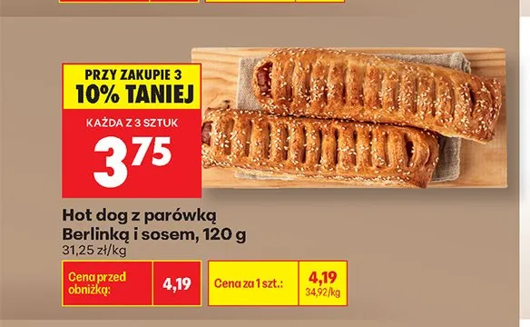 Hot dog z parówką Berlinką i sosem promocja w Biedronka