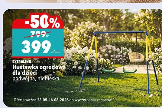 Huśtawka ogrodowa dla dzieci EXTRALINK podwójna niebieska promocja w Biedronka