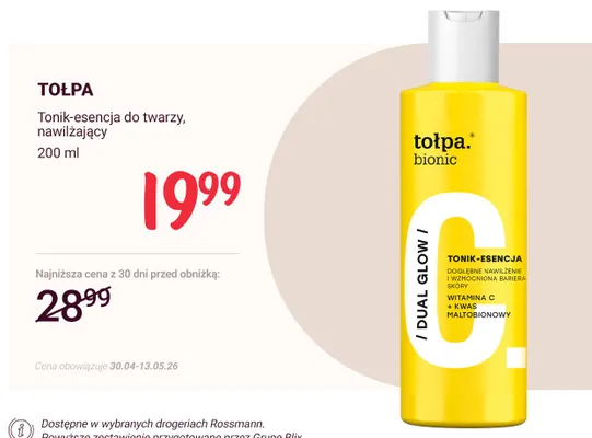 Tonik-esencja do twarzy nawilżający TOŁPA promocja w Rossmann