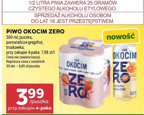 Piwo Okocim Zero pomarańcza-grejpfrut promocja w Stokrotka