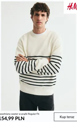 Bawełniany sweter w prążki Regular Fit H & M promocja w H&M