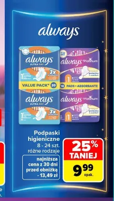 Podpaski higieniczne Always Ultra Day promocja w Carrefour