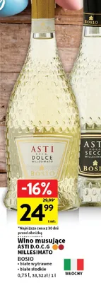 Wino musujące Asti D.O.C.G Millesimato białe wytrawne, białe słodkie promocja w Intermarche