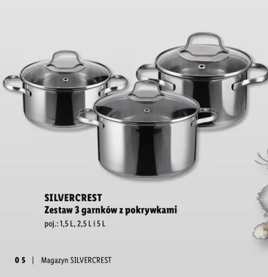 Zestaw 3 garnków z pokrywkami Silvercrest promocja w Lidl