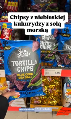 Chipsy tortilla Sun Snacks Blue Corn Sea Salt promocja w Aldi
