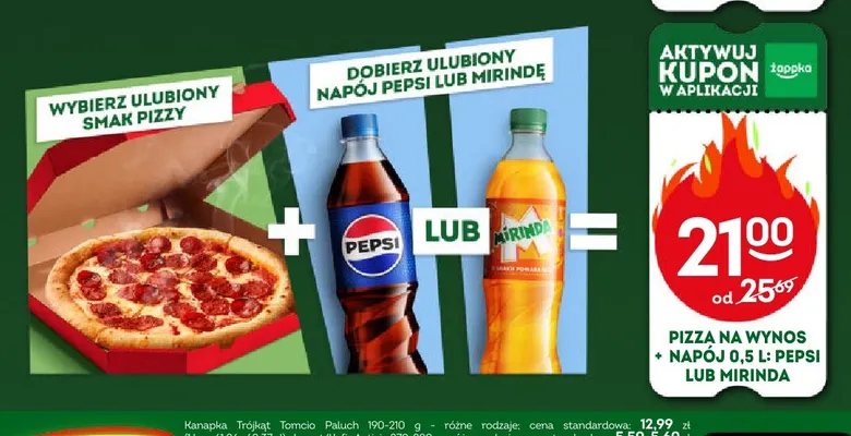 Zestaw pizza na wynos + napój 500 ml Pepsi lub Mirinda promocja w Żabka